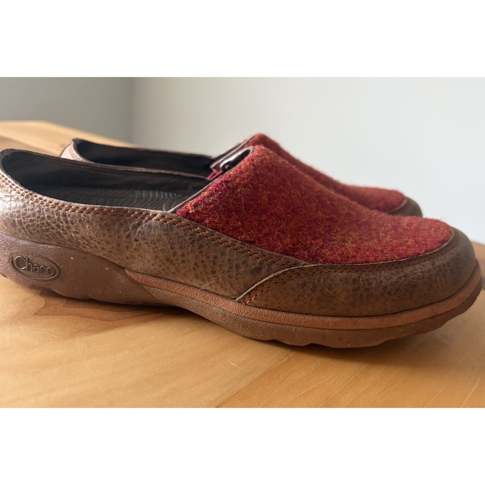 Chaco Shoes Womens 8.5 Quinn Red Clogs Mule Wool Leather Flats Slip On Comfort